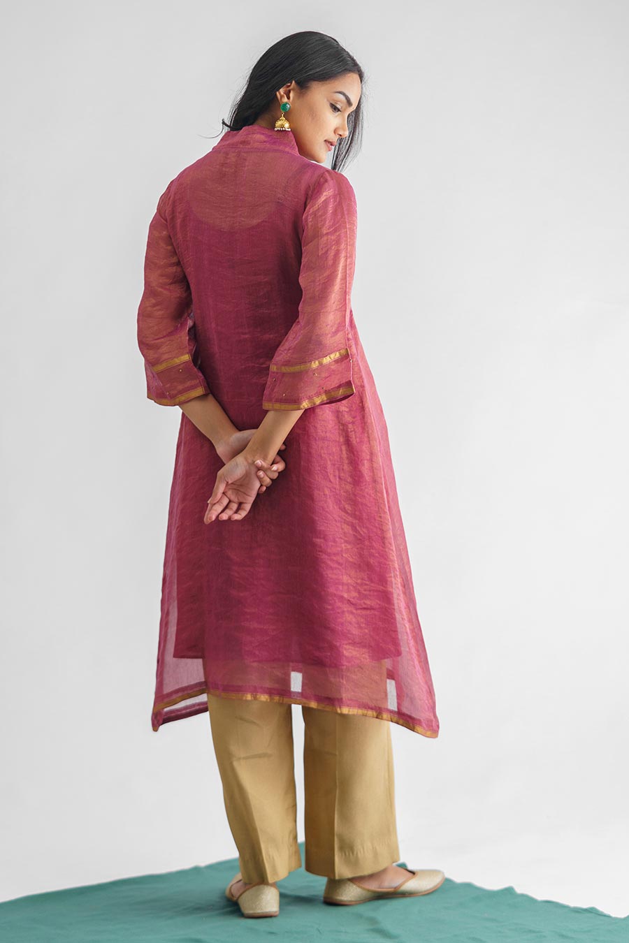 Plum Hand-Embroidered Zari Stripe Kurta & Pant Set (Set of 2)