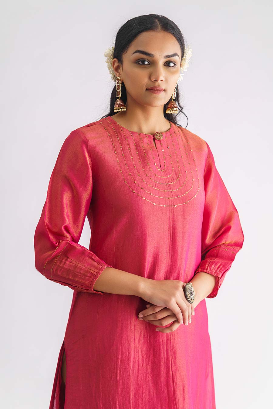 Pink Embroidered Kurta & Pant Set (Set of 2)