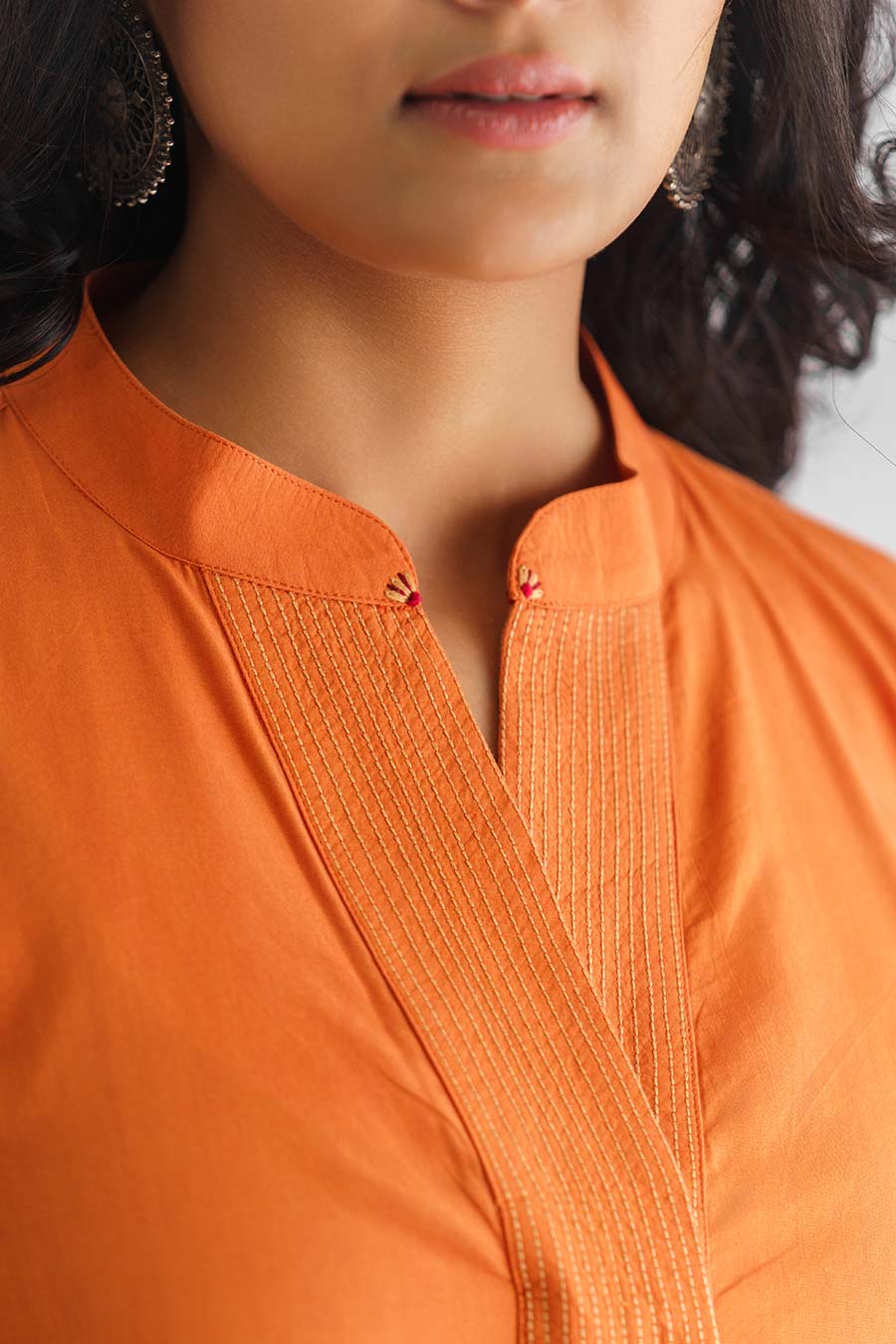 Orange Stitch Detailed High-Low Tunic