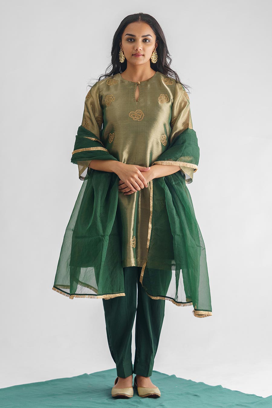Green Fringe Lace Border Dupatta