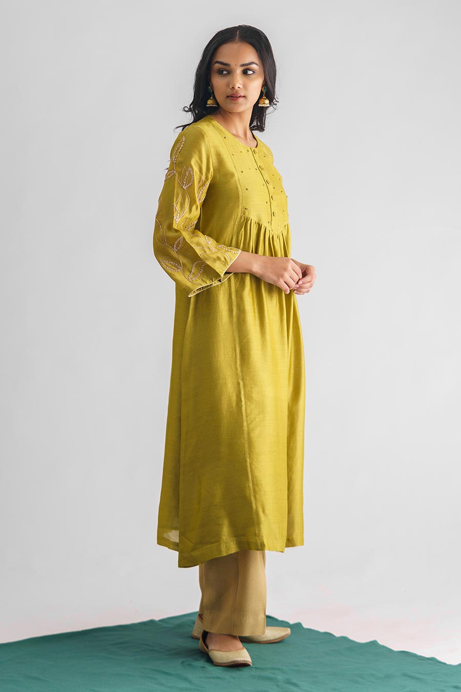 Lime Green Dori Embroidered Kurta Set (Set of 3)