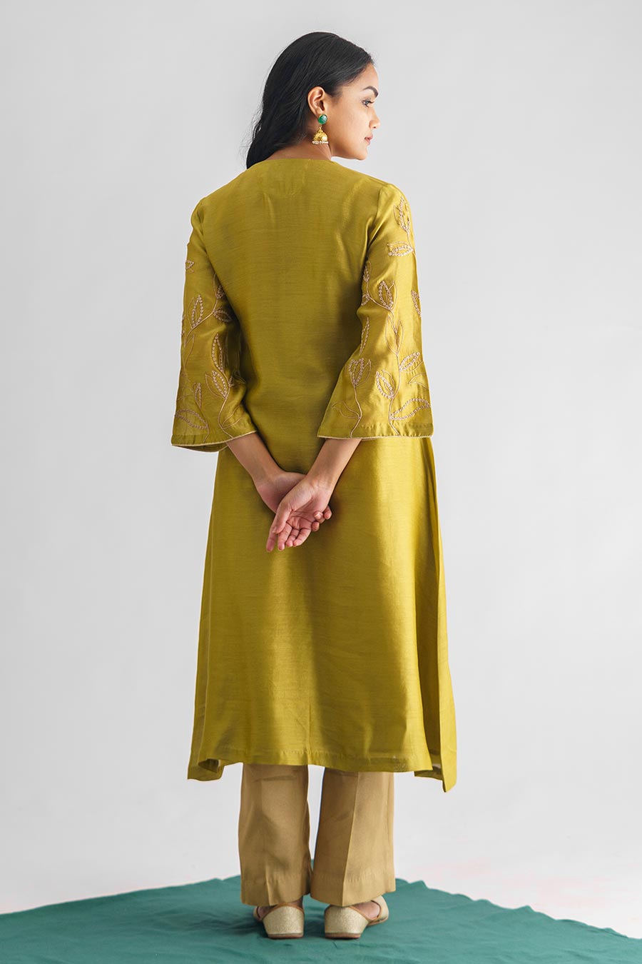 Lime Green Dori Embroidered Kurta Set (Set of 3)