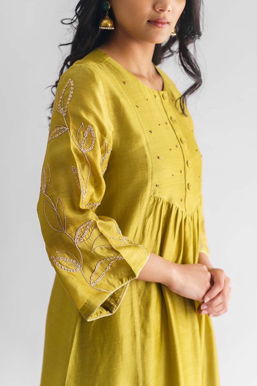 Lime Green Dori Embroidered Kurta Set (Set of 3)