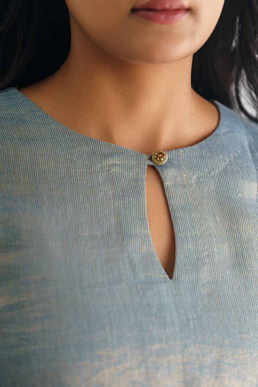 Powder Blue Zari Stripe Kurta Set (Set of 3)