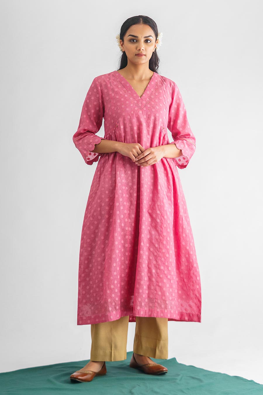 Pink Hand-Embroidered Kurta Set (Set of 3)