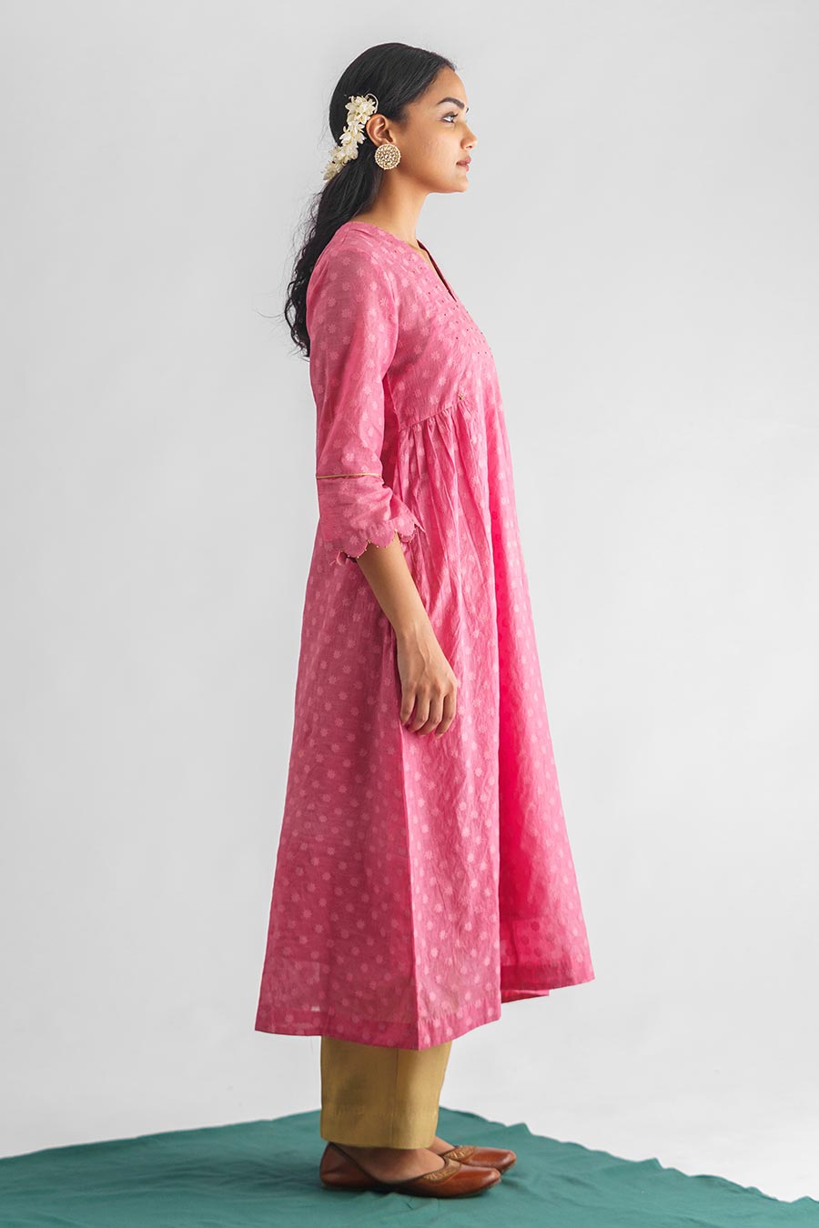 Pink Hand-Embroidered Kurta Set (Set of 3)