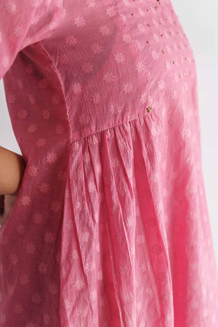 Pink Hand-Embroidered Kurta Set (Set of 3)