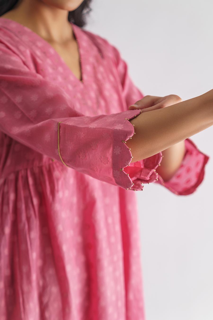 Pink Hand-Embroidered Kurta Set (Set of 3)