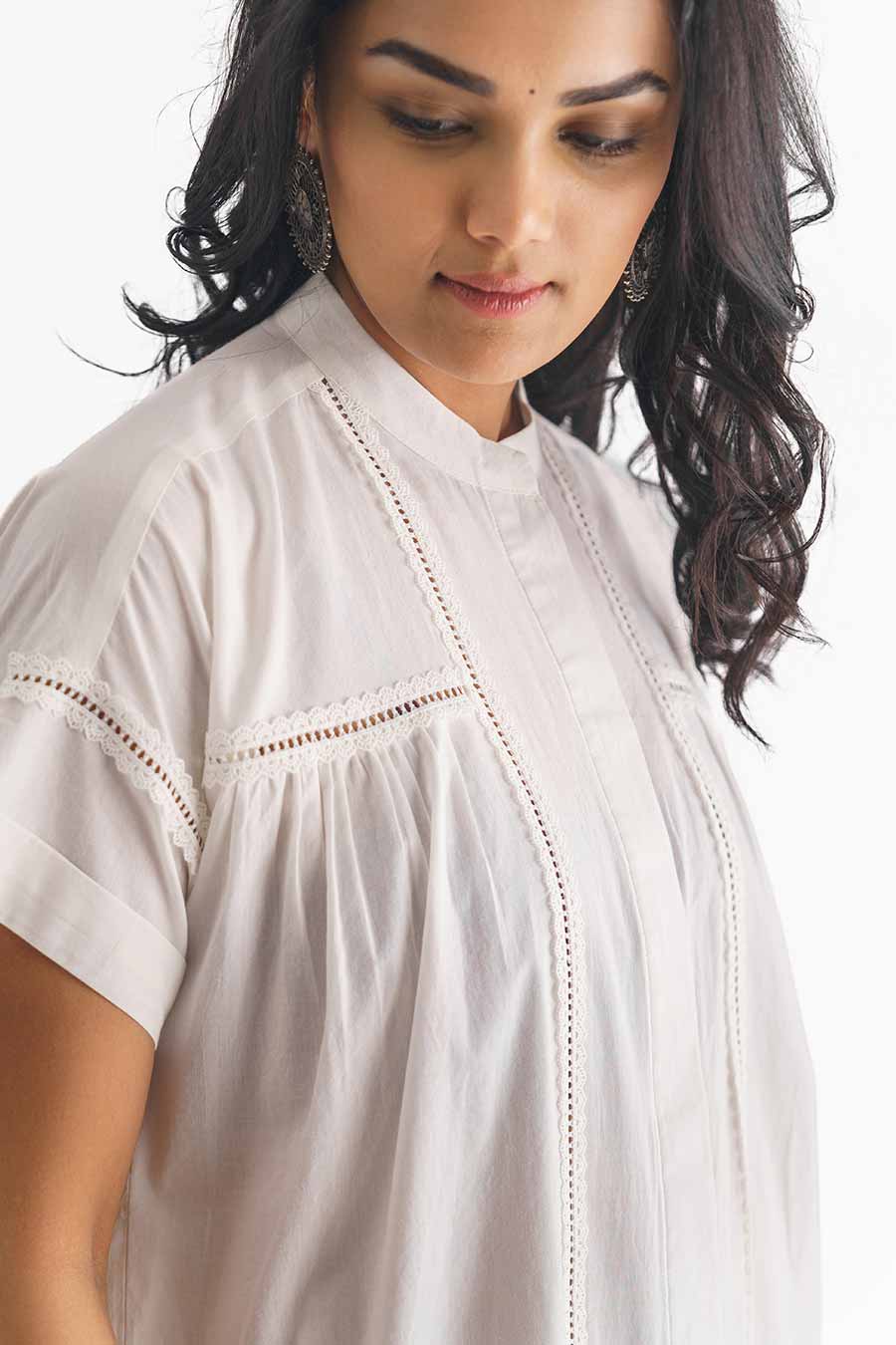 White Insert Lace Tunic & Pant Set (Set of 2)