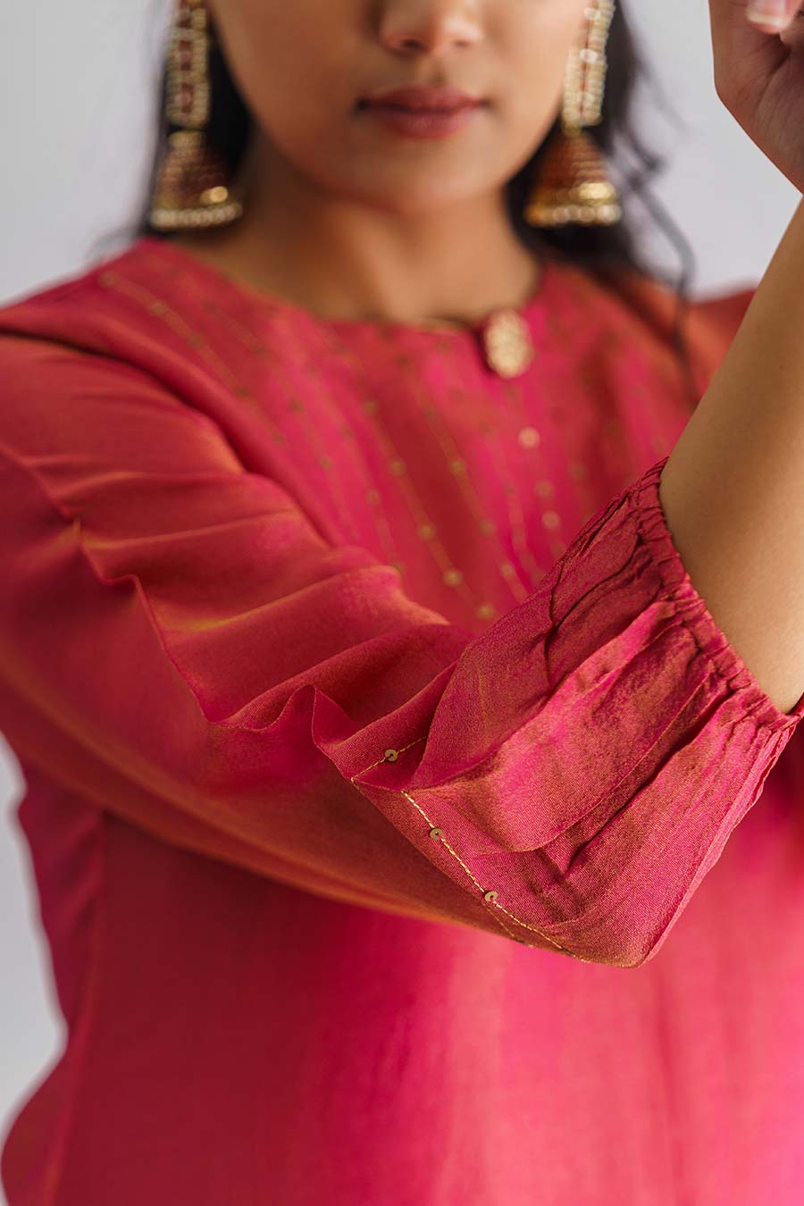 Pink Embroidered Kurta Set (Set of 3)