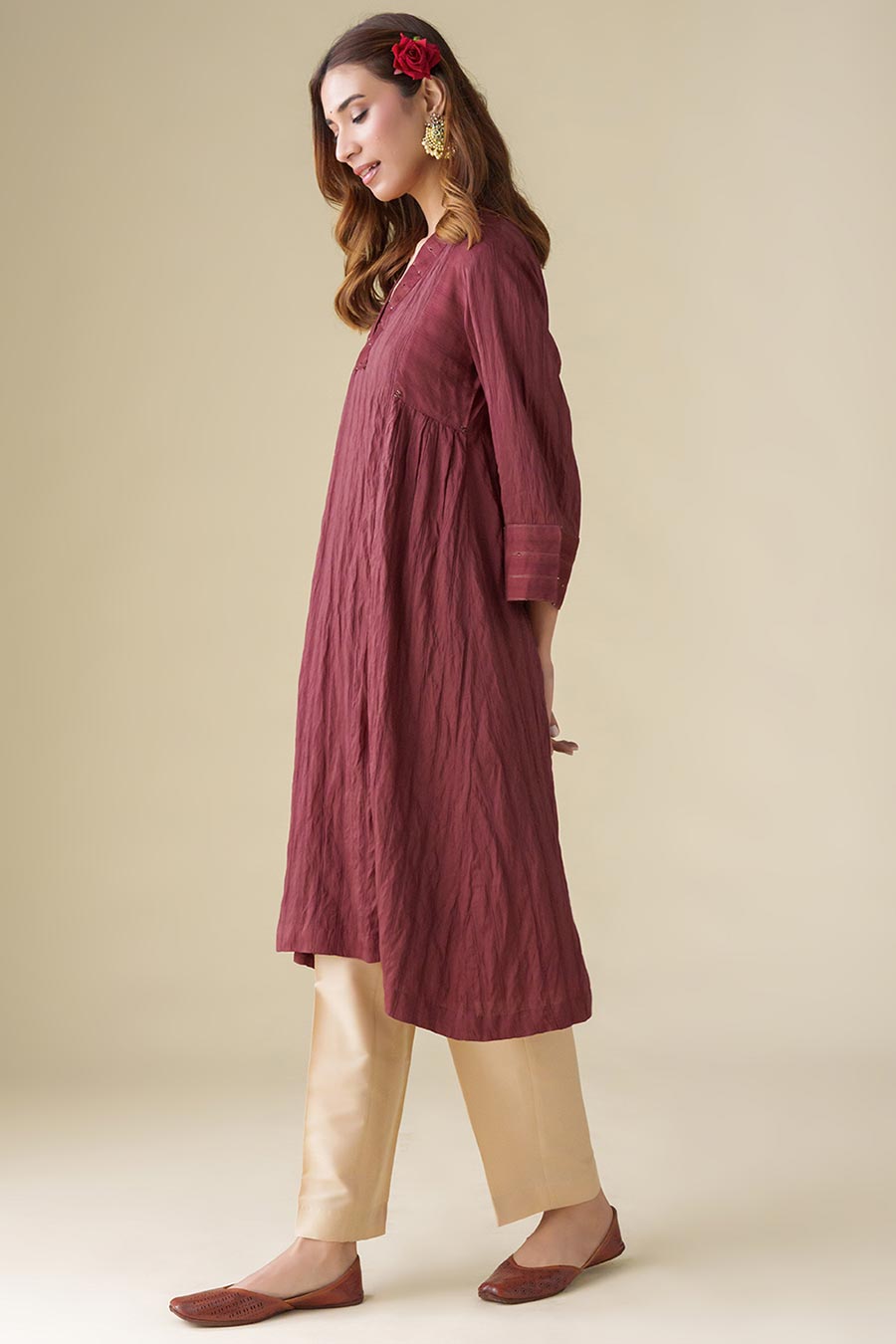 Maroon Hand-Embellished Kurta