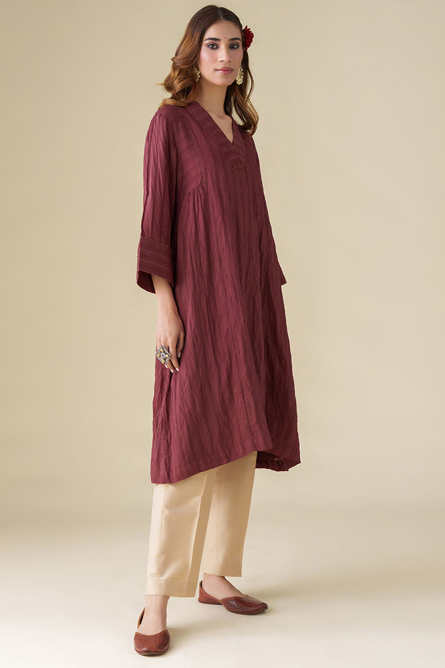 Maroon Hand-Embellished Kurta