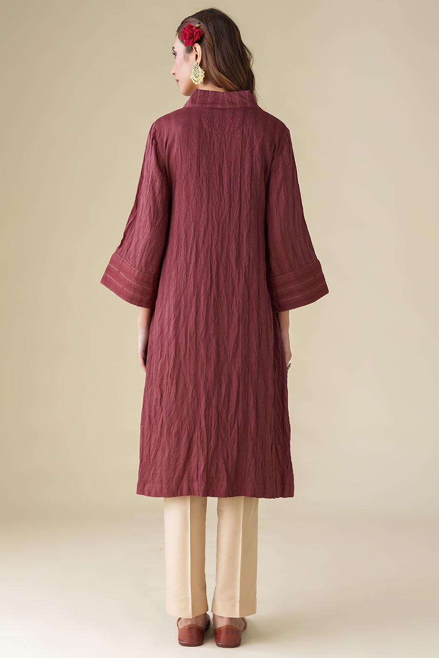 Maroon Hand-Embellished Kurta