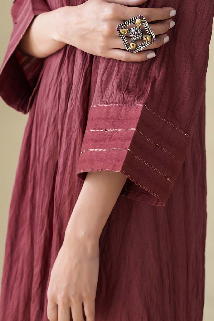 Maroon Hand-Embellished Kurta