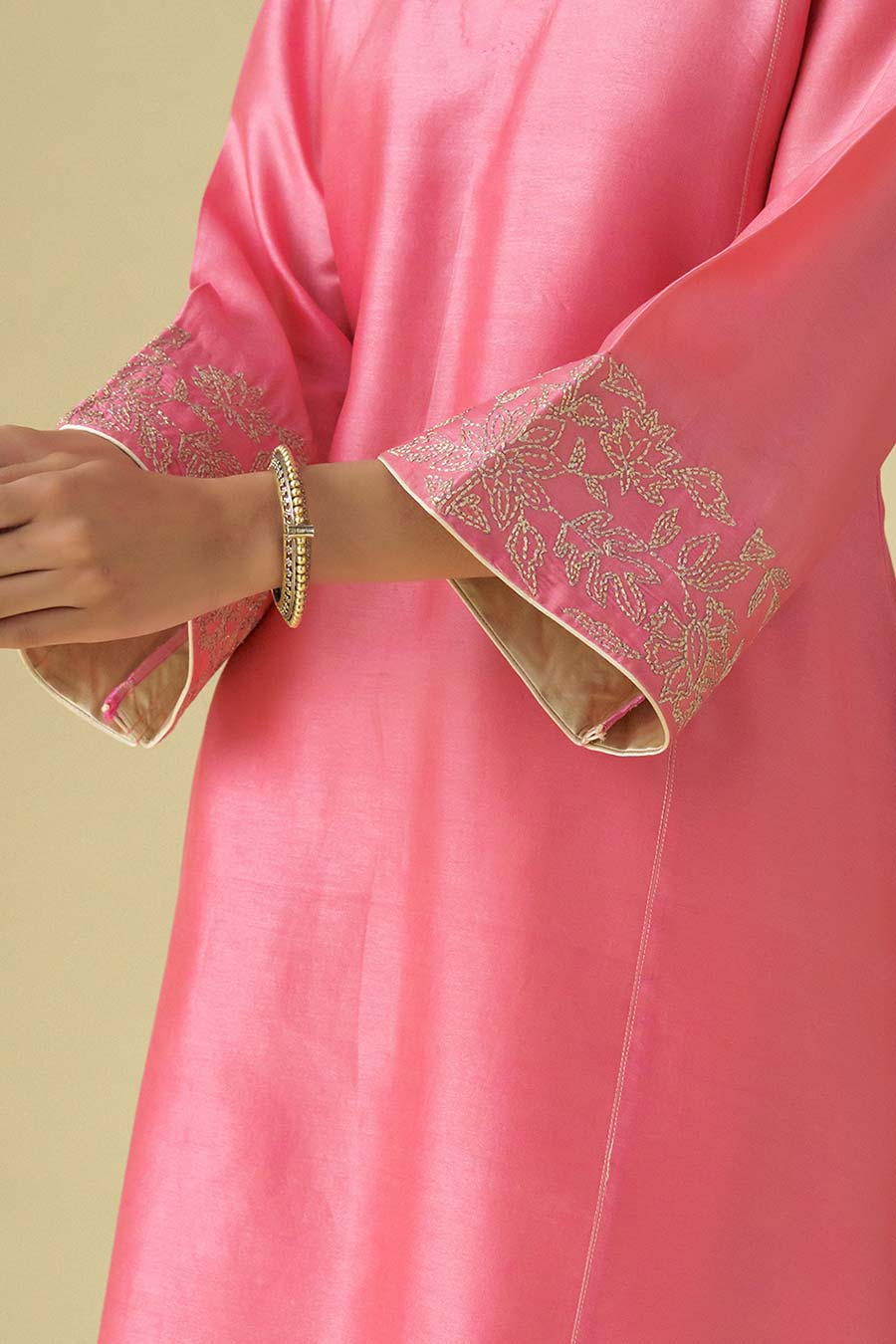 Pink Zari-Embroidered Kurta & Pant Set (Set of 2)