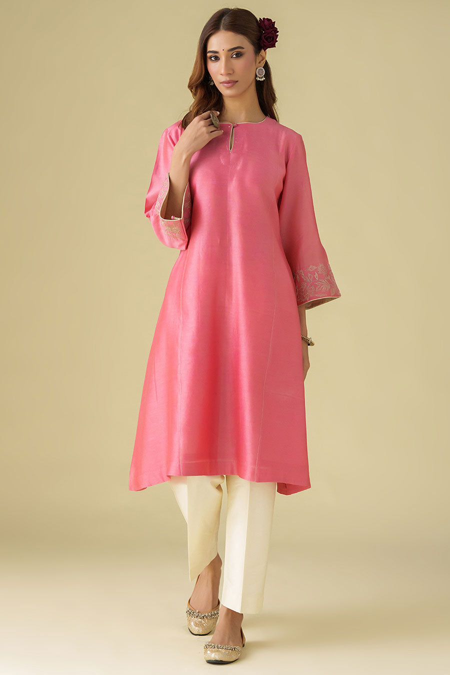 Pink Zari-Embrodiered Kurta