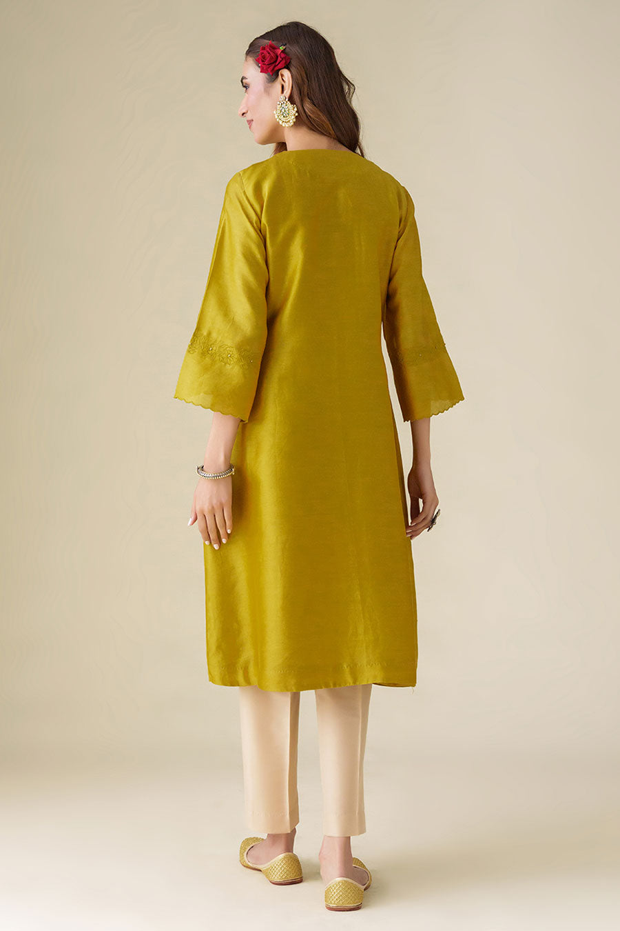 Mustard Floral-Embroidered Kurta & Pant Set (Set of 2)