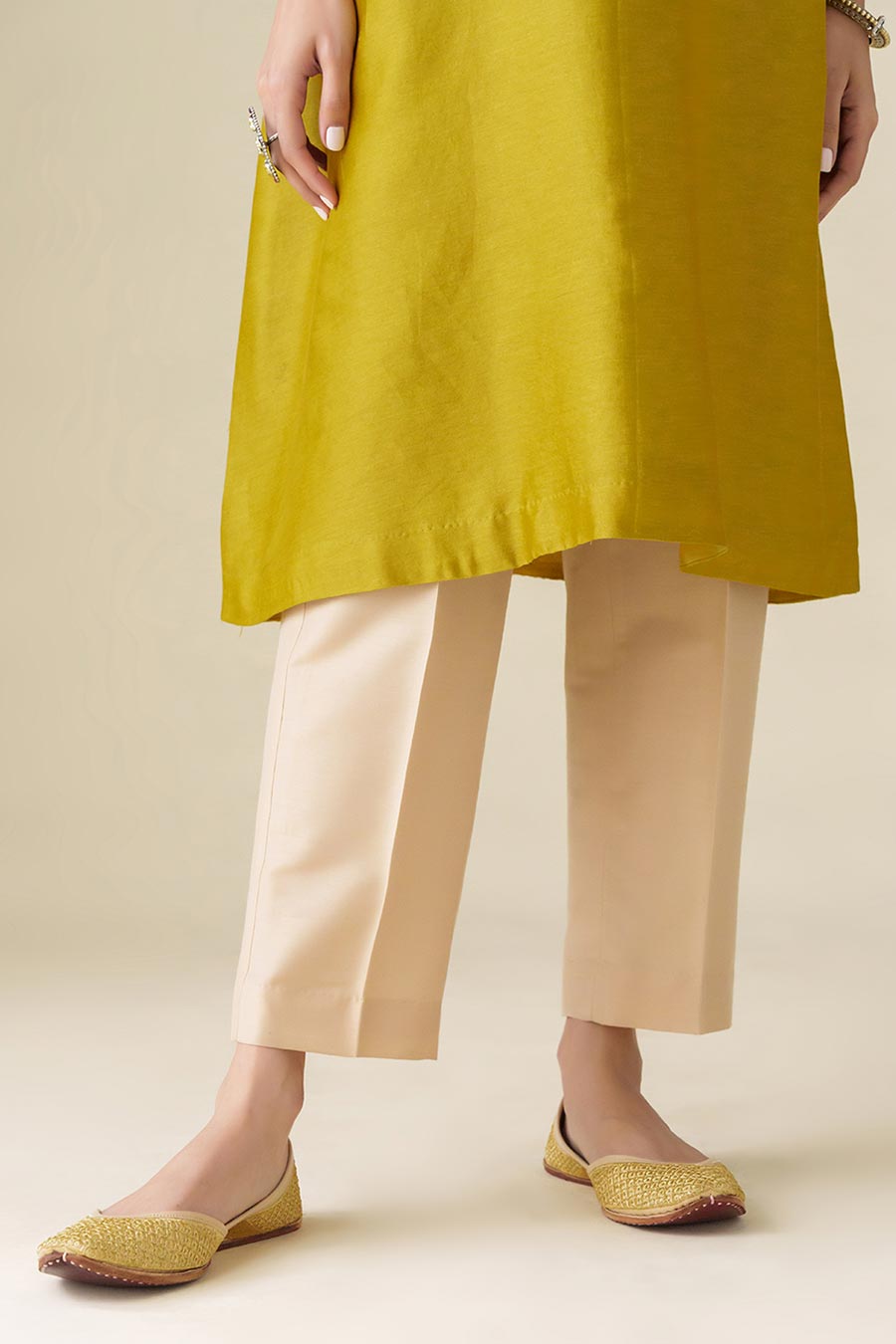Mustard Floral-Embroidered Kurta & Pant Set (Set of 2)