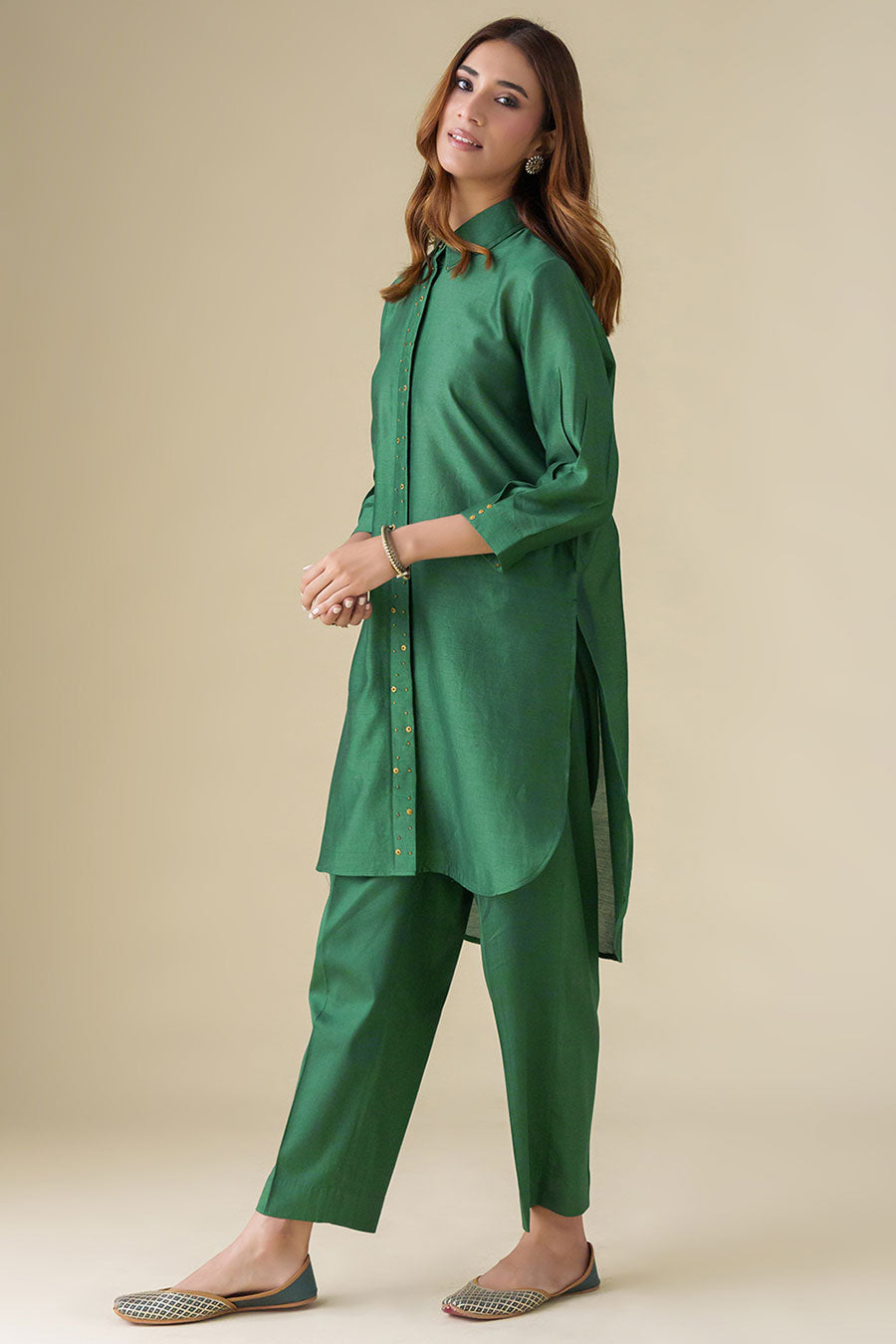 Bottle Green Embellished Tunic