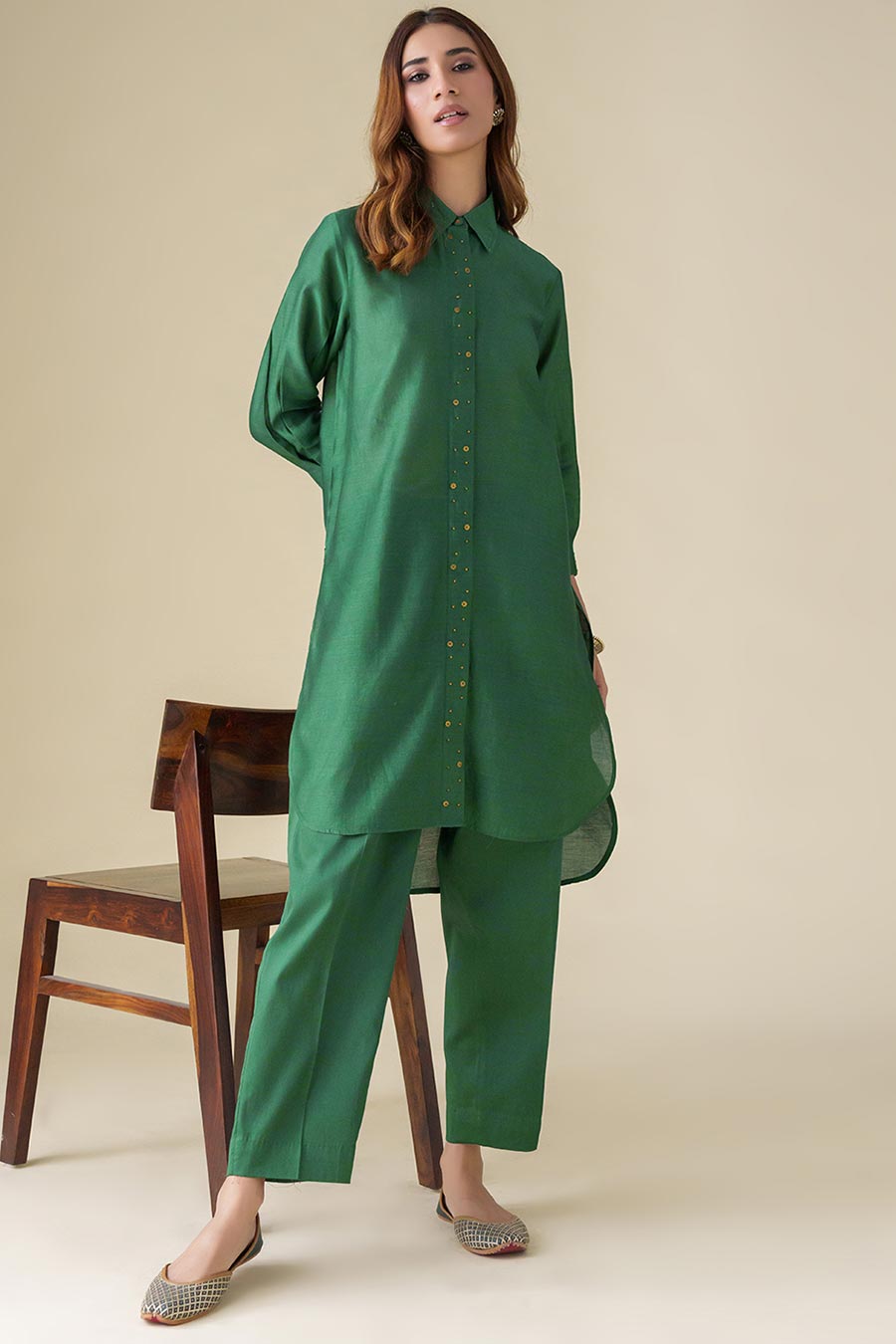 Bottle Green Embellished Tunic