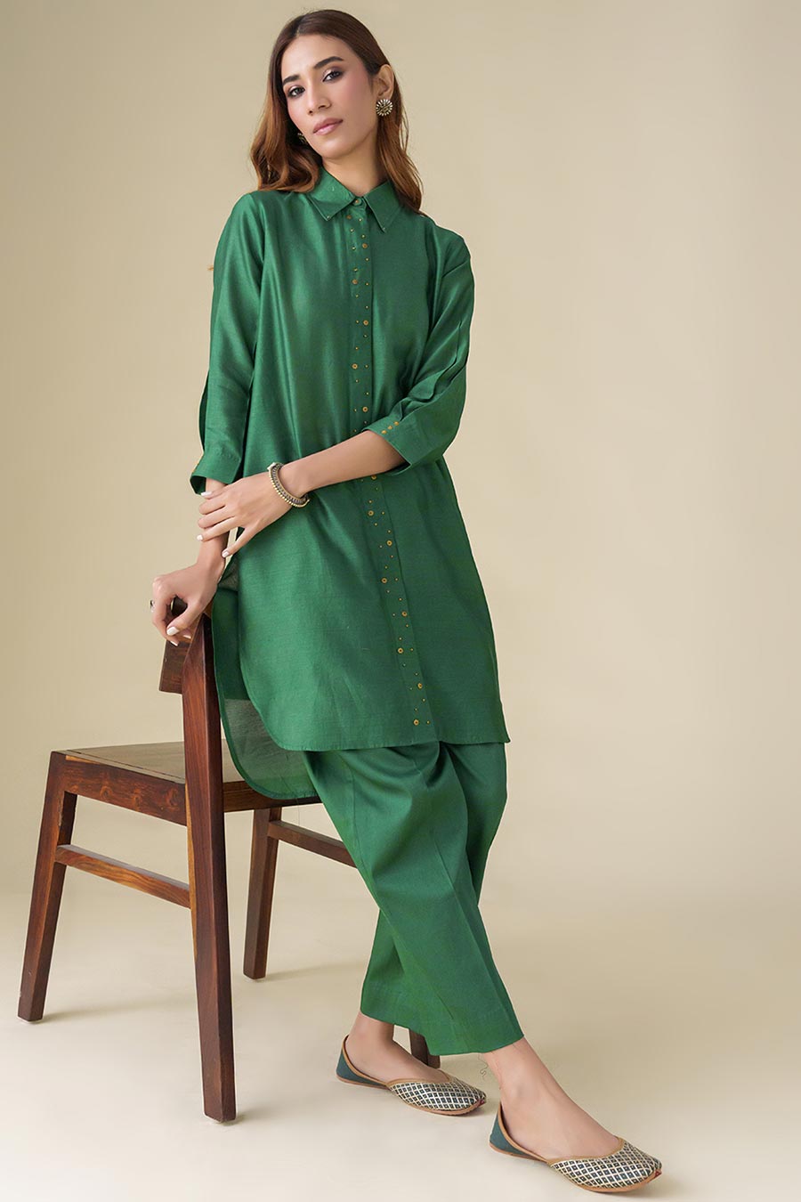 Bottle Green Embellished Tunic