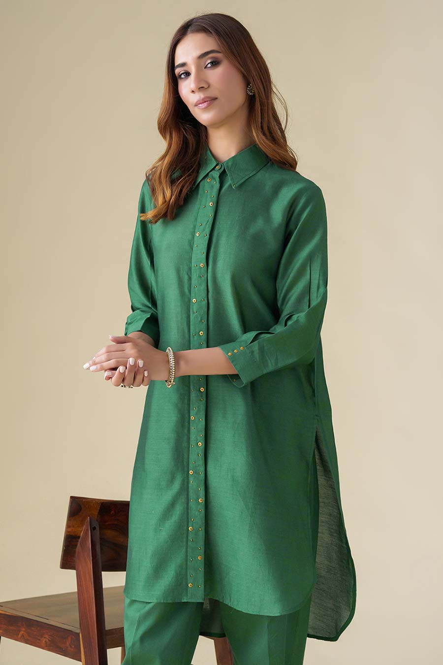 Bottle Green Embellished Tunic