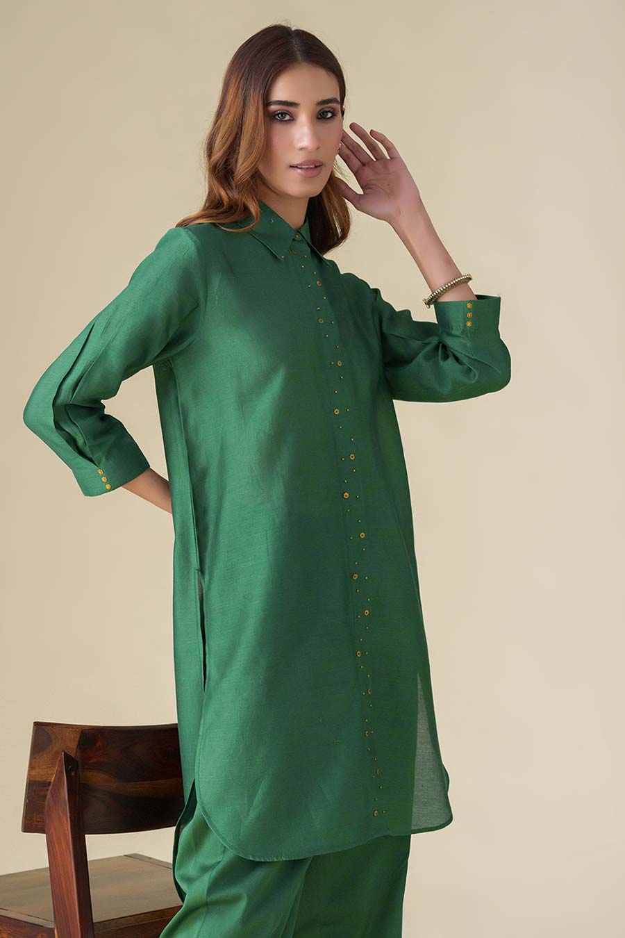 Bottle Green Embellished Tunic