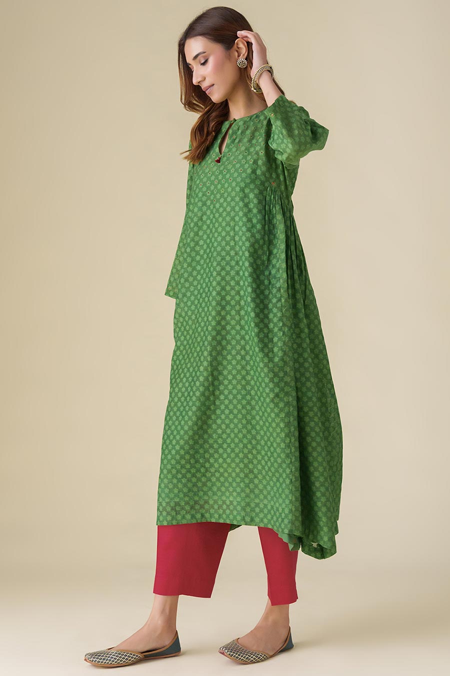 Green Hand-Embellished Kurta