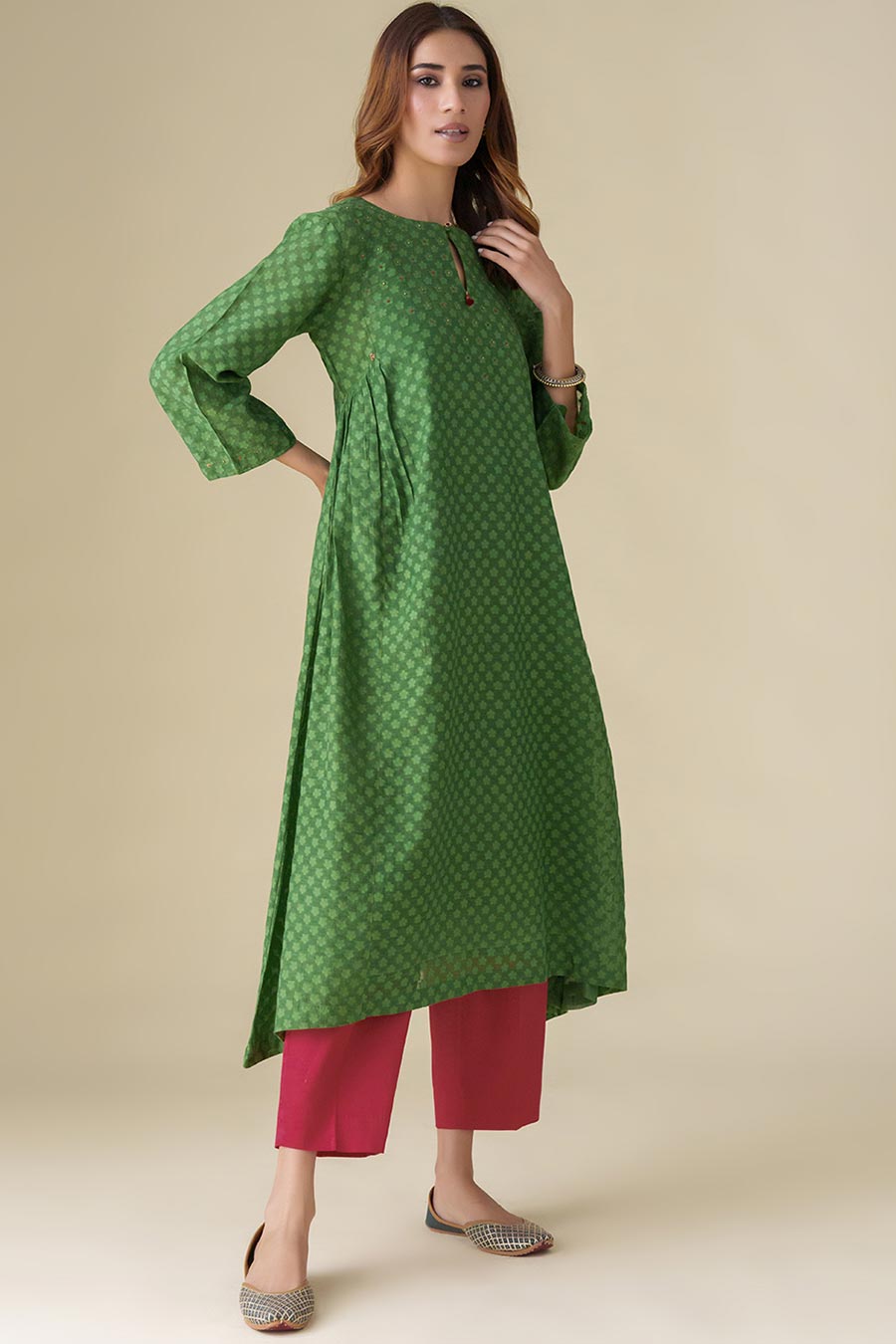 Green Hand-Embellished Kurta