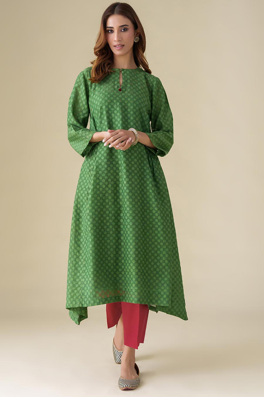 Green Hand-Embellished Kurta