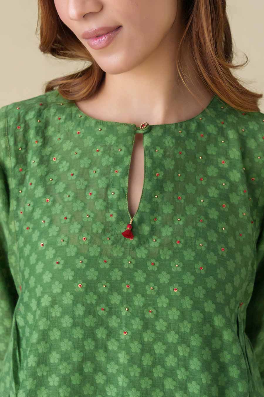 Green Hand-Embellished Kurta