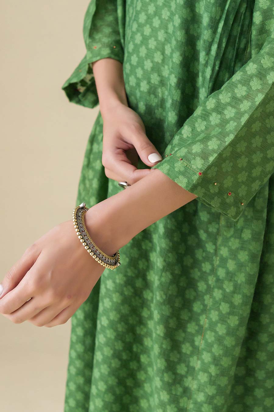 Green Hand-Embellished Kurta