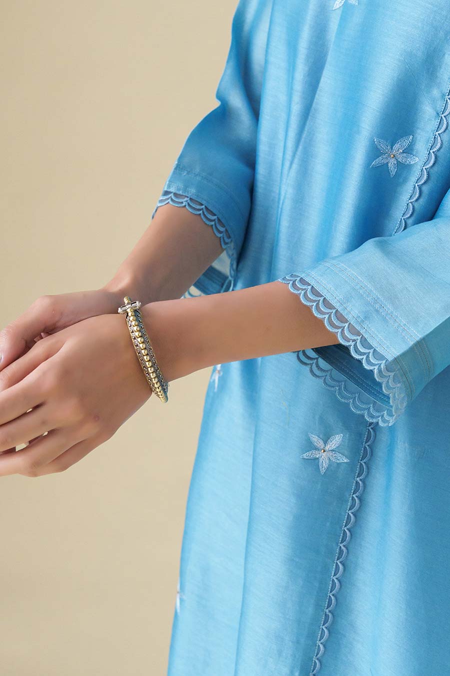 Blue Floral-Embroidered Kurta & Pant Set (Set of 2)