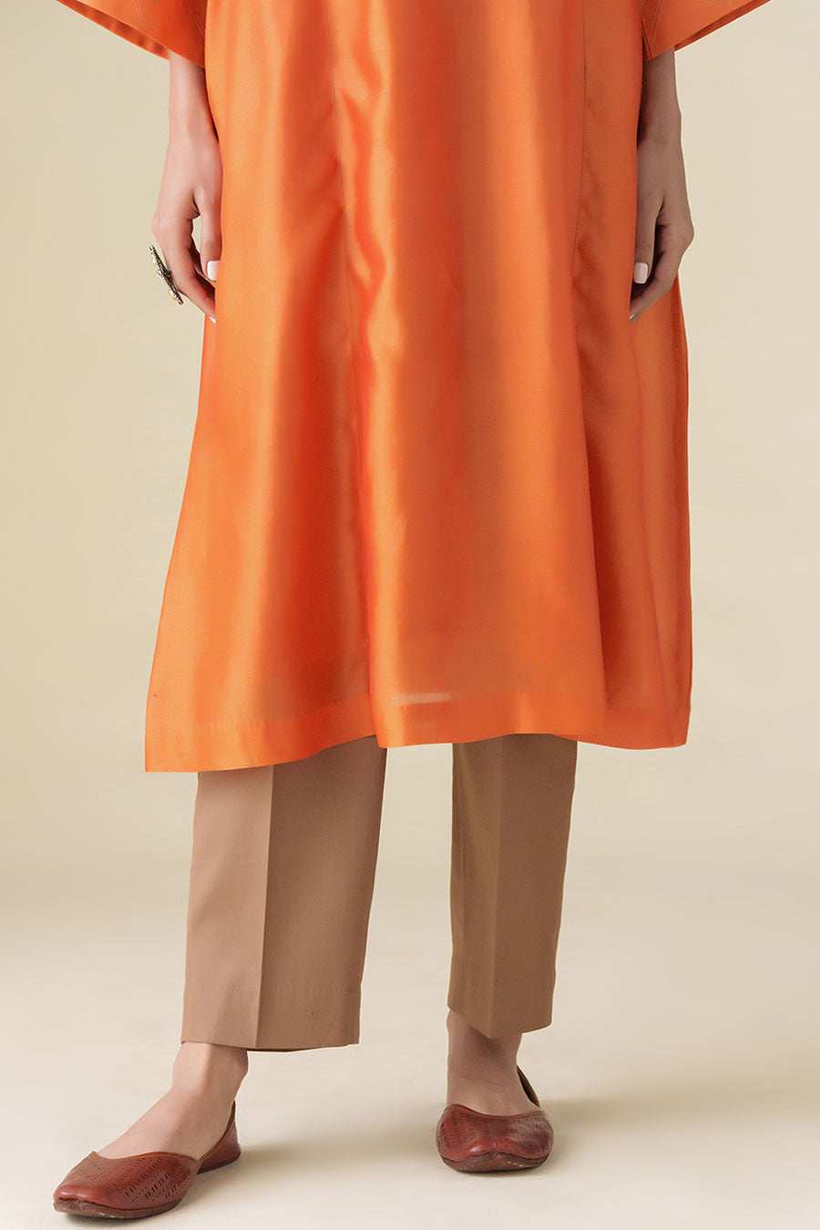 Orange Zari-Embellished Kurta & Pant Set (Set of 2)