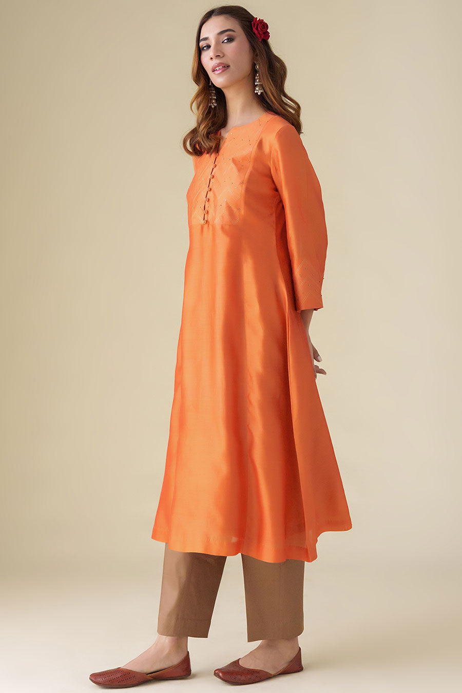 Orange Zari-Embellished Kurta