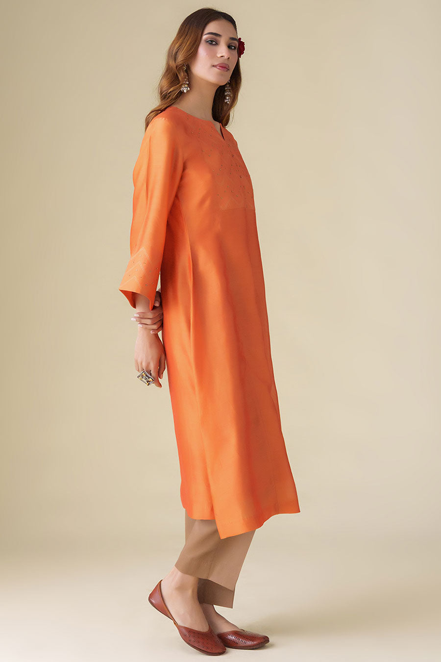 Orange Zari-Embellished Kurta