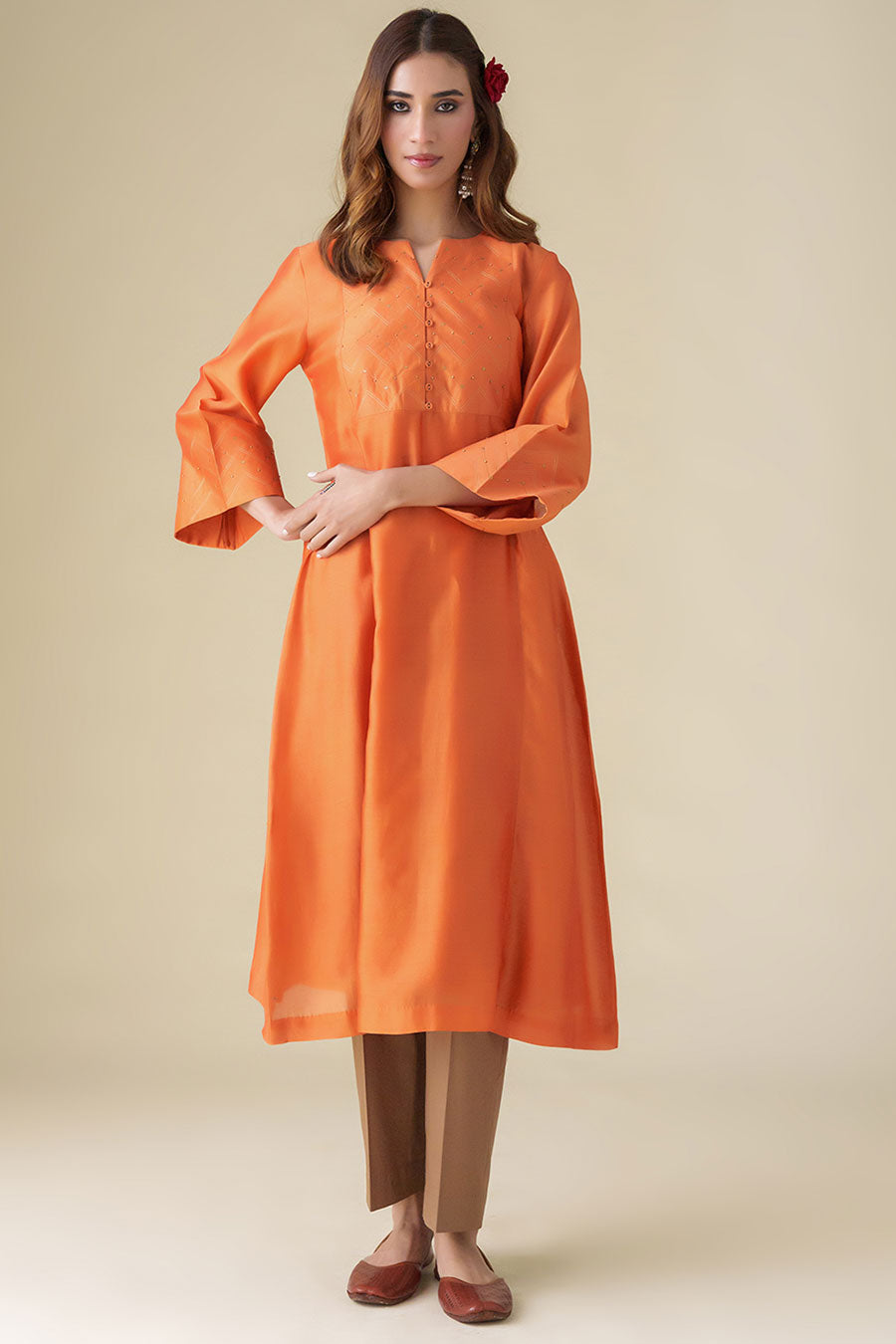 Orange Zari-Embellished Kurta