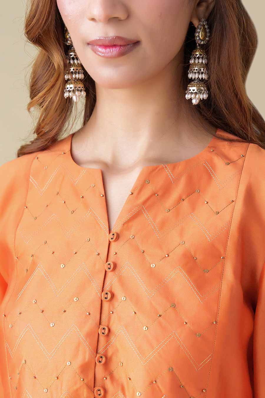 Orange Zari-Embellished Kurta