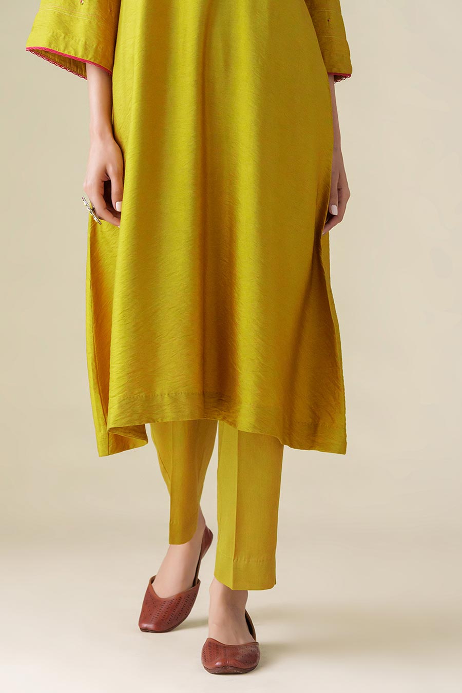 Mustard Hand-Embroidered Kurta & Pant Set (Set of 2)