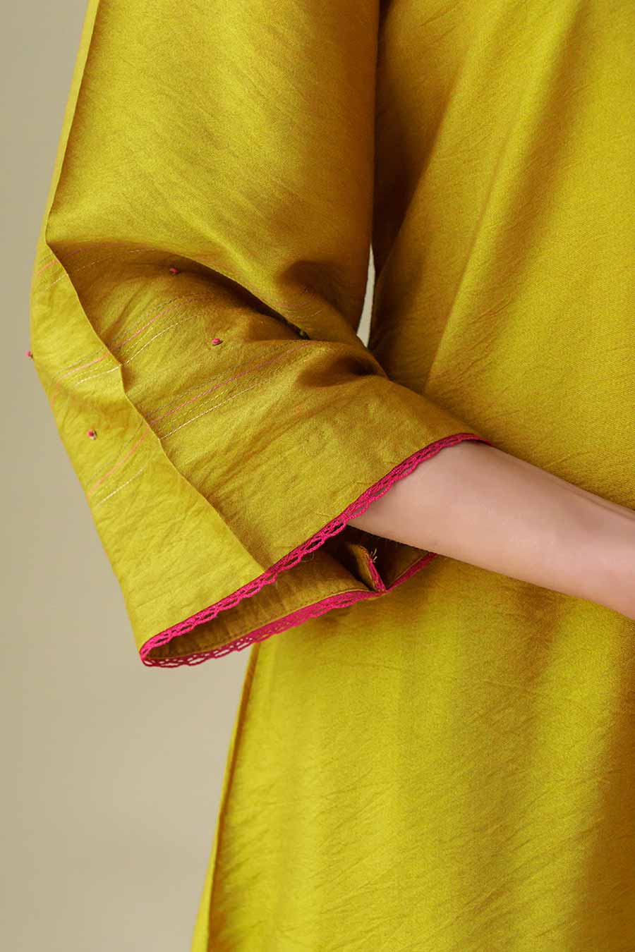 Mustard Hand-Embroidered Kurta