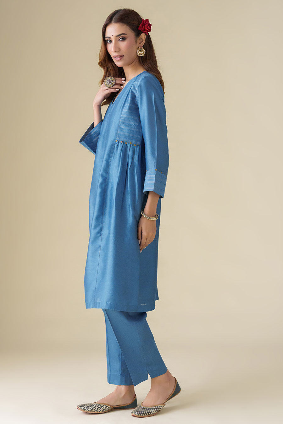 Blue Bead-Embellished Kurta