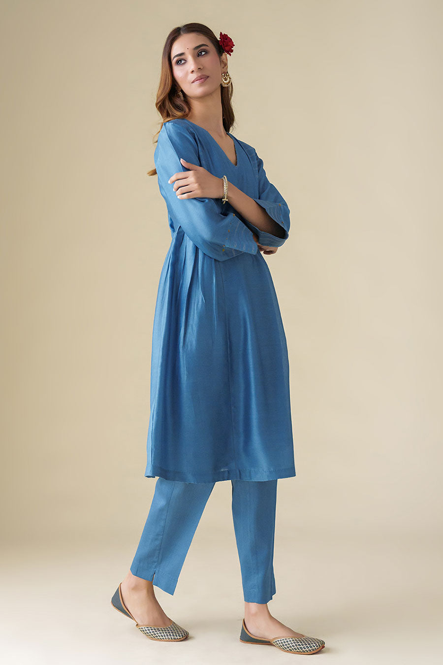 Blue Bead-Embellished Kurta