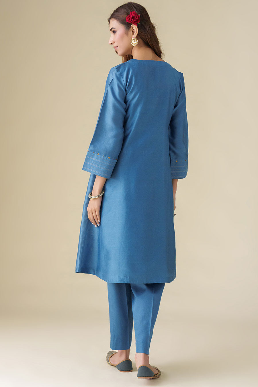 Blue Bead-Embellished Kurta
