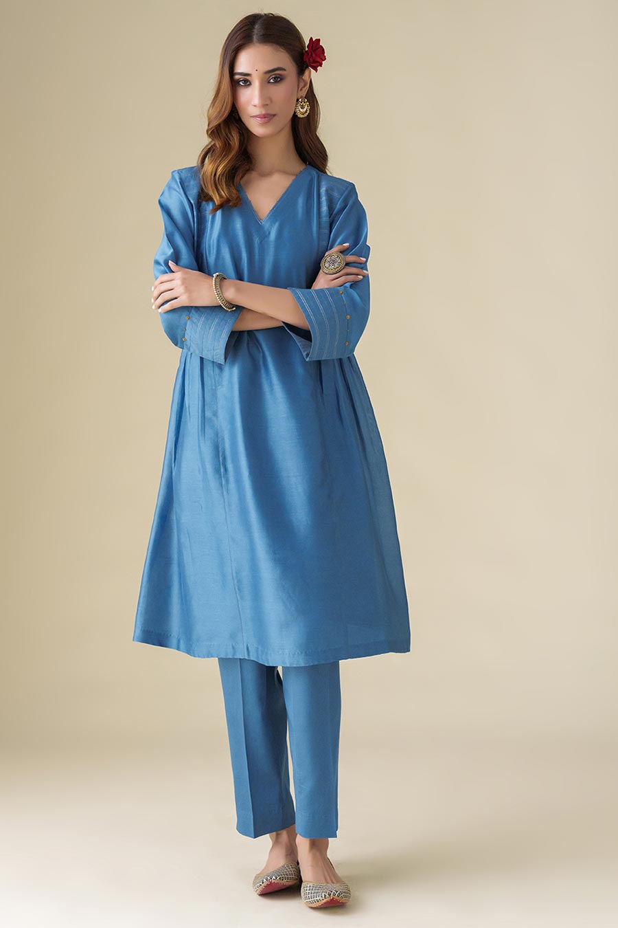 Blue Bead-Embellished Kurta