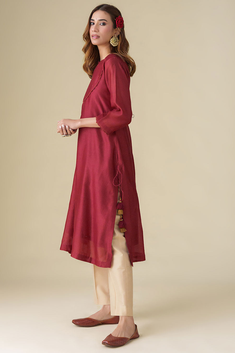 Maroon Embellished Kurta
