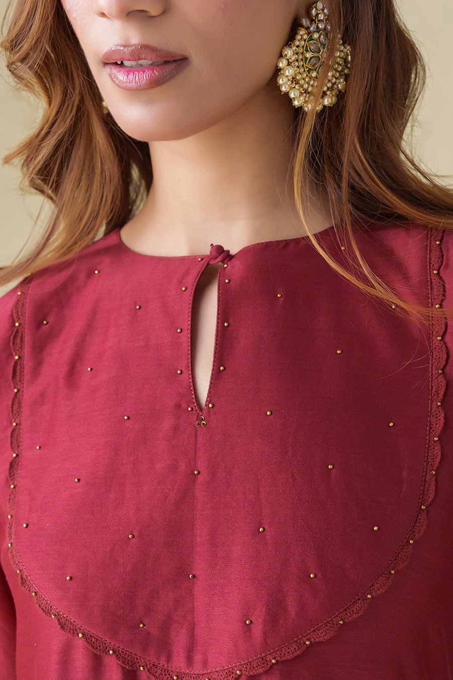 Maroon Embellished Kurta