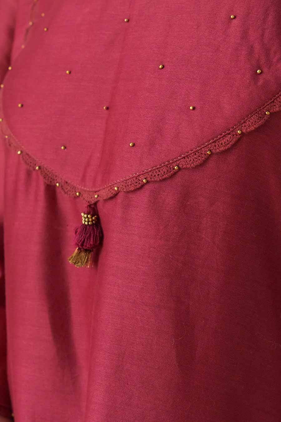 Maroon Embellished Kurta