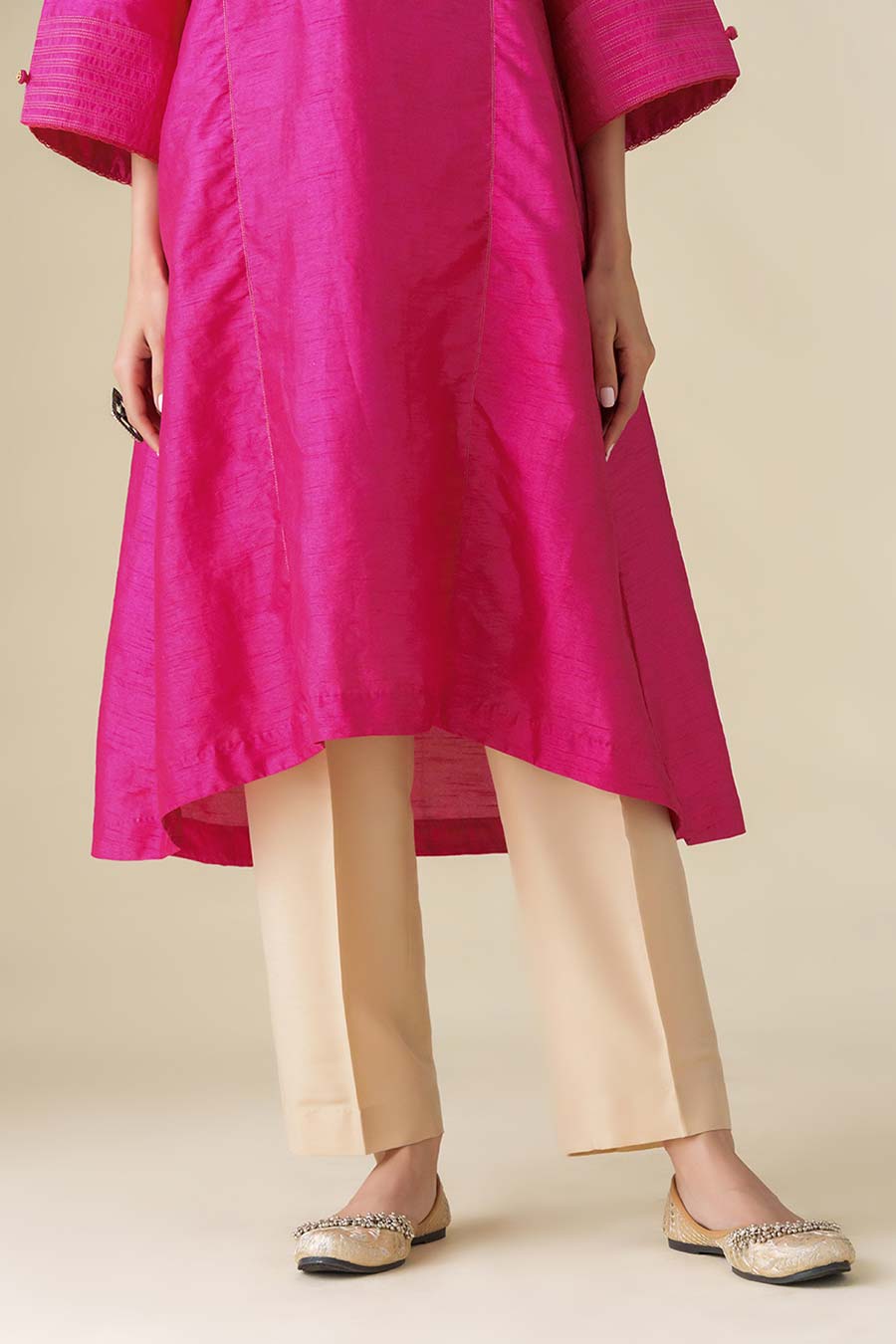 Magenta Zari-Embellished Kurta & Pant Set (Set of 2)