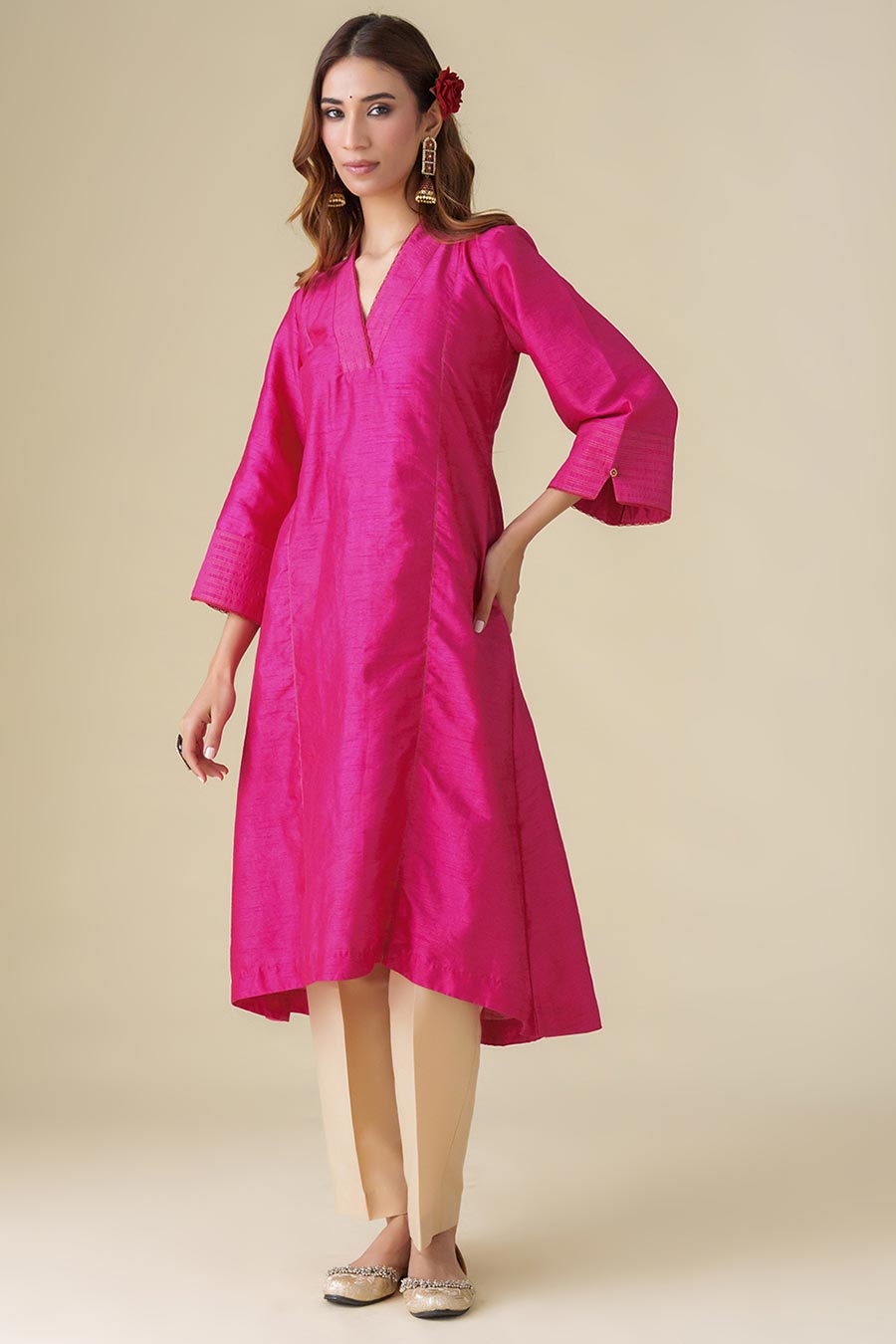 Magenta Zari-Embellished Kurta