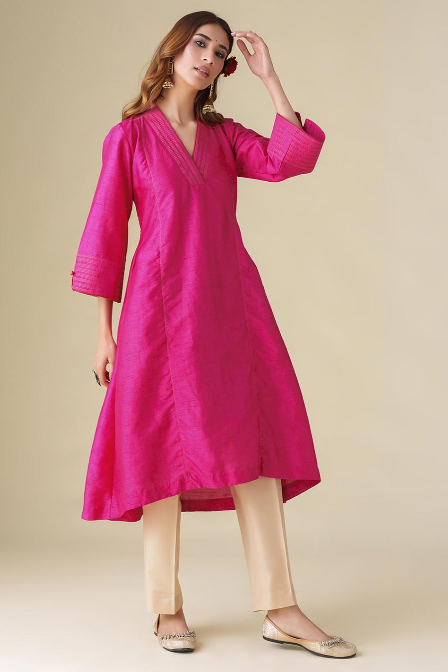 Magenta Zari-Embellished Kurta